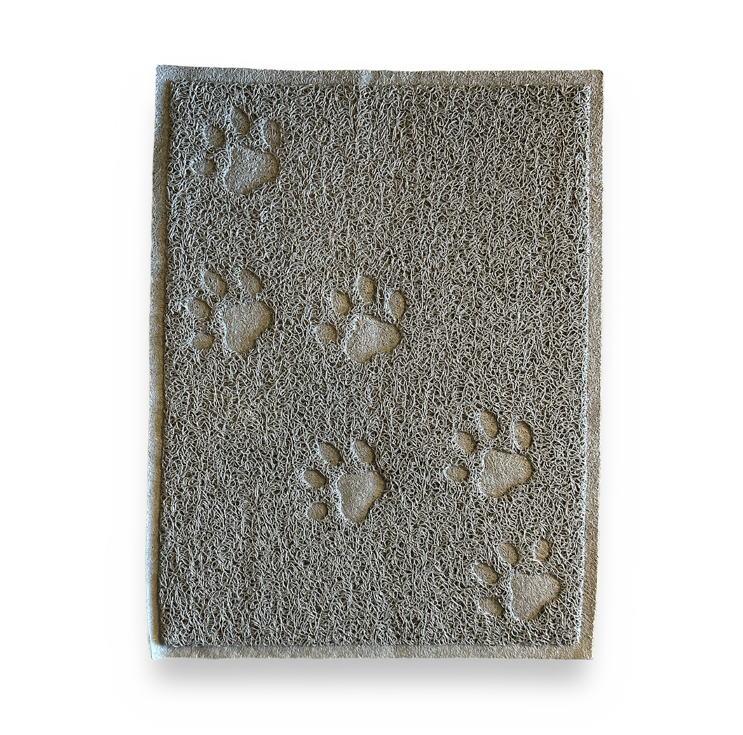 Litter Box Mat Non-Slip Paw Print Design (Grey)