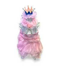 Load image into Gallery viewer, Pink Dress w/ Pearls and Blue Crown w/ Pearls and Hanger (SET)
