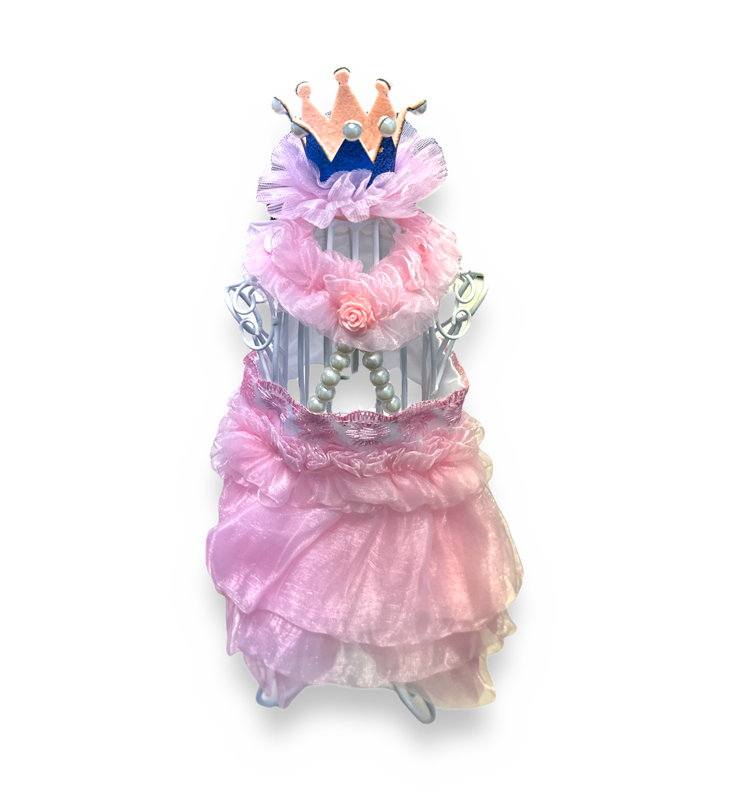 Pink Dress w/ Pearls and Blue Crown w/ Pearls and Hanger (SET)