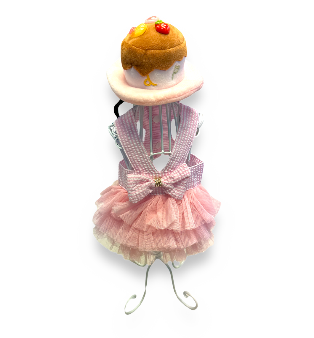 Pink Tutu Dress w/ Bow and Cupcake Hat and Hanger (Set)