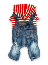 Load image into Gallery viewer, Denim Overalls w/ Striped Hoodie
