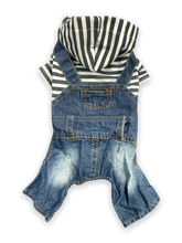 Load image into Gallery viewer, Denim Overalls w/ Striped Hoodie
